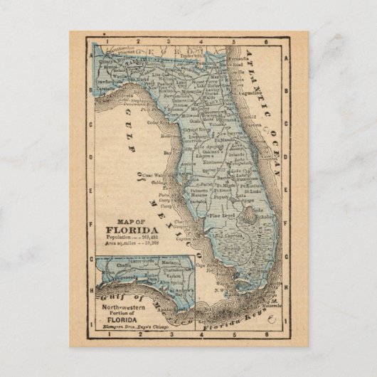 Oude kaart van Florida ansichtkaart (Voorkant)