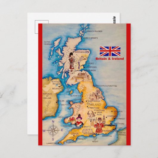 Oude kaart van Groot-Brittannië en Ierland ansicht (Voorkant / Achterkant)