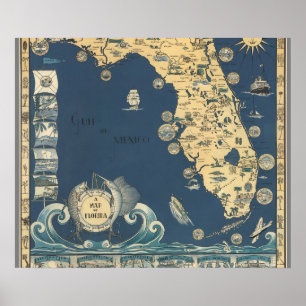 Oude kaart van het Floridaschiereiland Poster