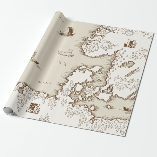 Oude kaart van het Noorden Zee, Groot-Brittannië e Cadeaupapier (Uitgerold)