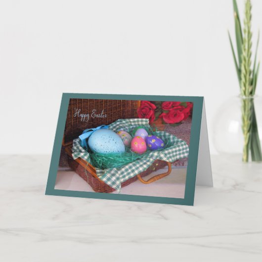 Oude Kaart van het paasmandje met kleurrijke eiere (Voorkant)