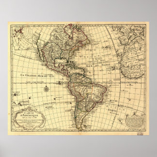 Oude kaart van het Westerne halfrond. Frans 1780 Poster