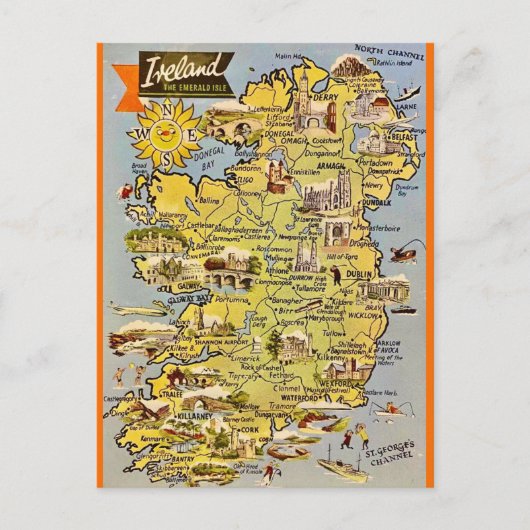 Oude kaart van Ierland ansichtkaart (Voorkant)