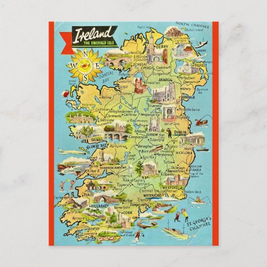Oude kaart van Ierland ansichtkaart (Voorkant)