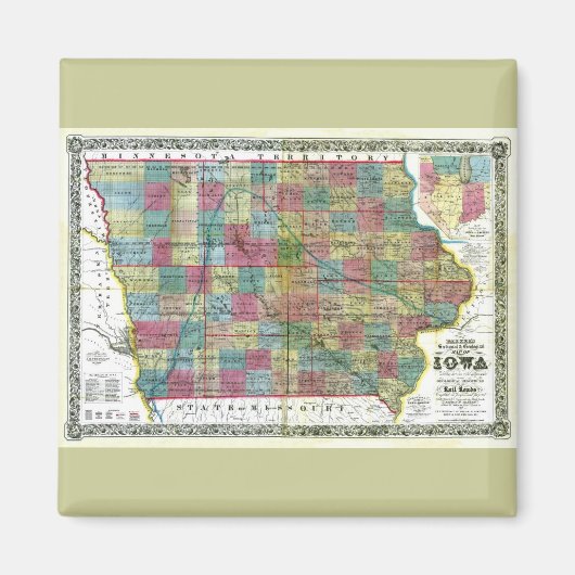 Oude kaart van Iowa uit 1856 Magneet (Voorkant)