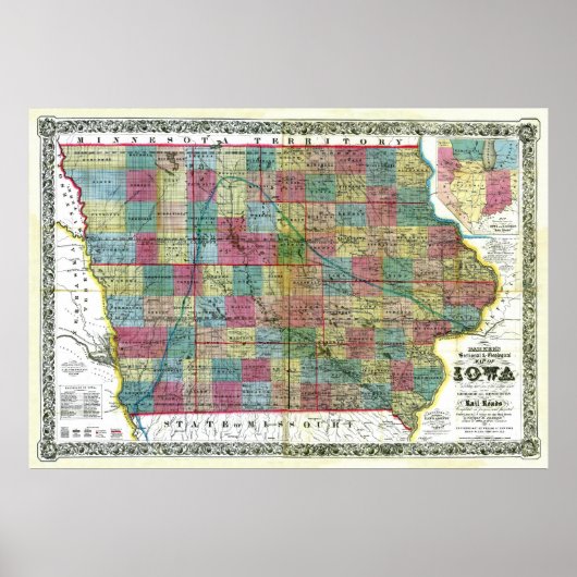 Oude kaart van Iowa uit 1856 Poster (Voorkant)