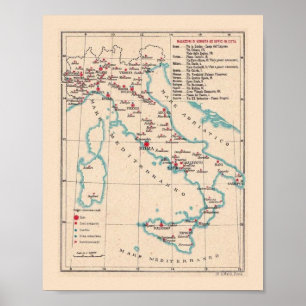Oude kaart van Italië 8 X 10 afdruk Poster