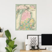 Oude kaart van Lake Michigan 1838 Poster (Thuiskantoor)