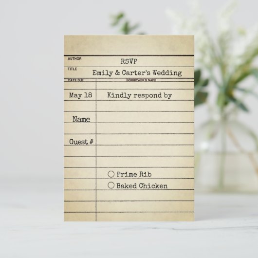 Oude Kaart van Library Wedding RSVP (Staand voorkant)