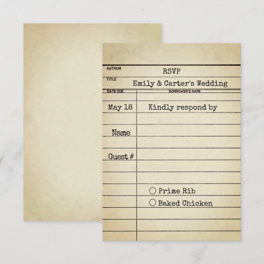 Oude Kaart van Library Wedding RSVP (Voorkant / Achterkant)