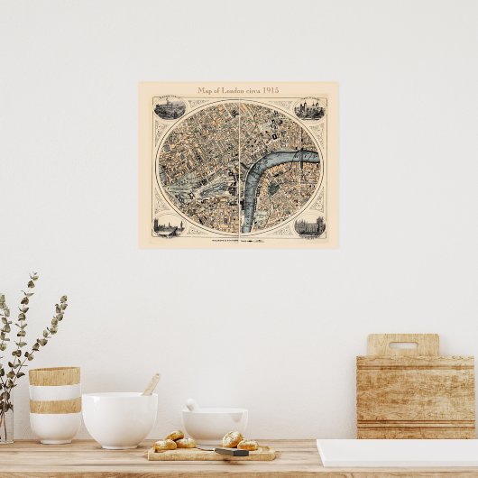 Oude kaart van Londen Poster (Keuken)