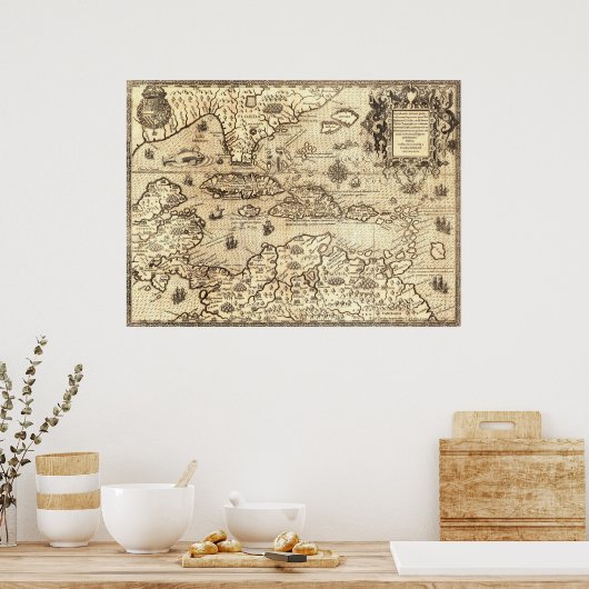 Oude Kaart van Midden-Amerika Poster (Keuken)