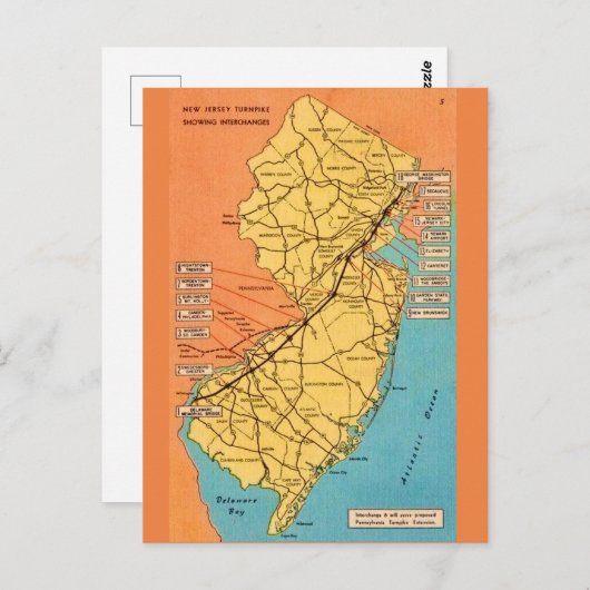 Oude kaart van New Jersey Turnpike (Voorkant / Achterkant)