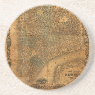 Oude kaart van New York City in 1852 Zandsteen Onderzetter