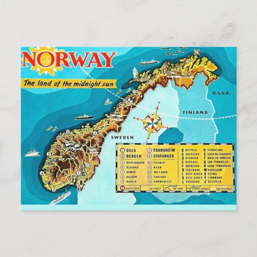 Oude kaart van Noorwegen ansichtkaart (Voorkant)