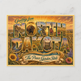 Oude kaart van North Dakota uit een ansichtkaart