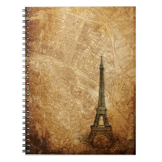 Oude kaart van Parijs en Eiffeltoren Notitieboek (Voorkant)
