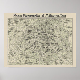 Oude kaart van Parijs Poster