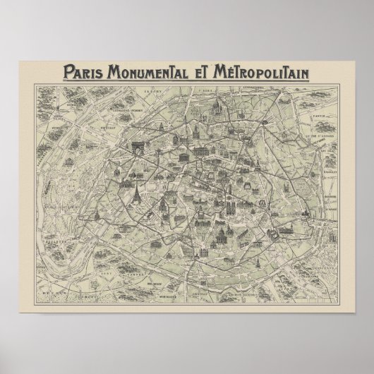 Oude kaart van Parijs Poster (Voorkant)