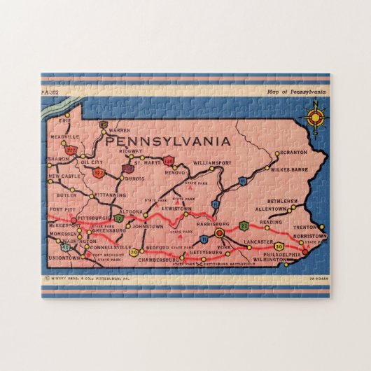 Oude kaart van Pennsylvania 11x14 legpuzzel (Horizontaal)
