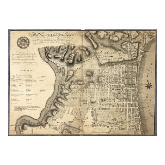 Oude kaart van Philadelphia Pennsylvania uit 1796 Foto Afdruk (Voorkant)