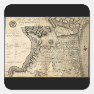 Oude kaart van Philadelphia Pennsylvania uit 1796 Vierkante Sticker