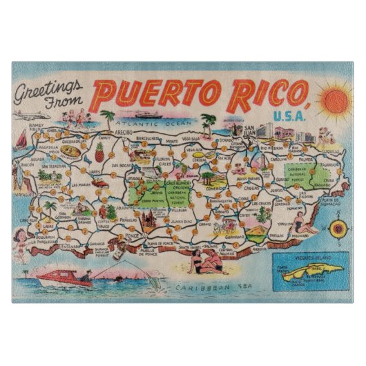Oude kaart van Puerto Rico Snijplank (Voorkant)