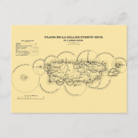 Oude kaart van Puerto Rico's Lighthouses Briefkaar (Voorkant)