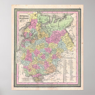 Oude kaart van Rusland, 1853 Poster