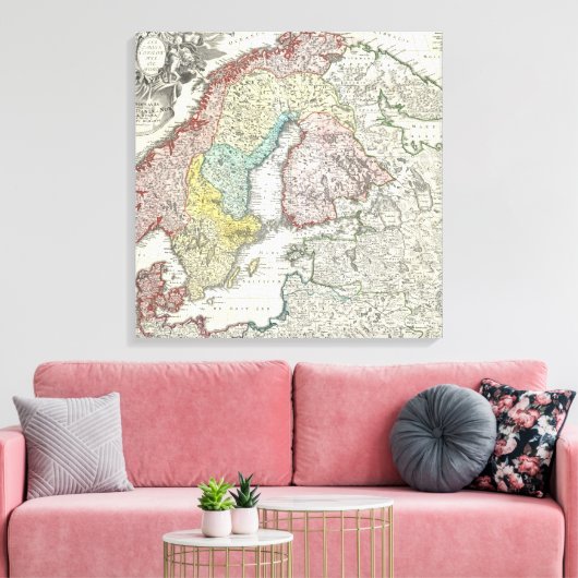 Oude kaart van Scandinavië Finland Denemarken Noor Canvas Afdruk (Insitu (Woonkamer))