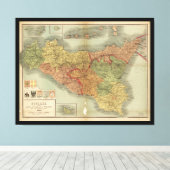 Oude kaart van Sicilië vanaf 1900 (carta Sicilia) Canvas Afdruk (Insitu (Houten vloer))