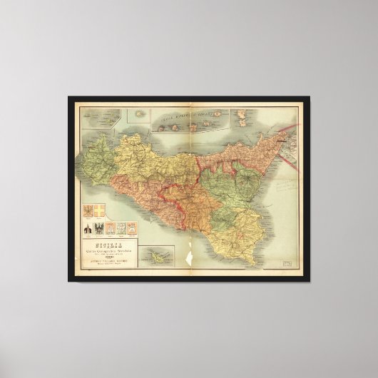 Oude kaart van Sicilië vanaf 1900 (carta Sicilia) Canvas Afdruk (Voorkant)