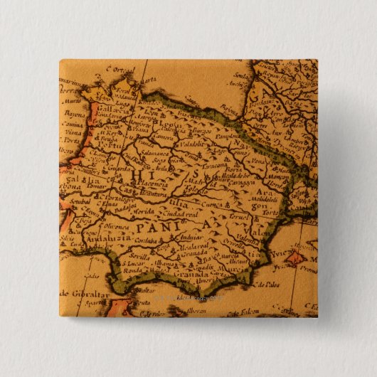 Oude kaart van Spanje Vierkante Button 5,1 Cm (Voorkant)