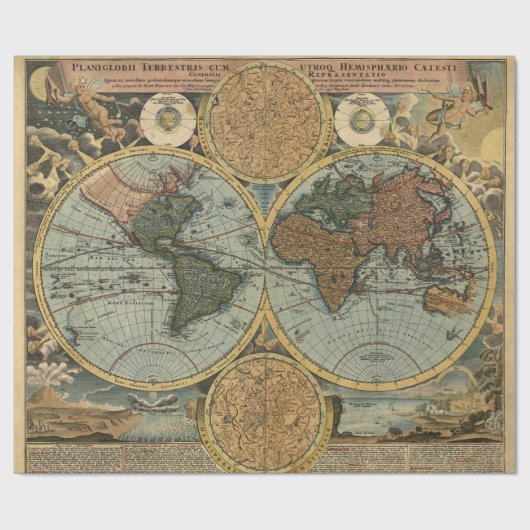 Oude kaart van  wereldcartografie cadeaupapier (Vlak)
