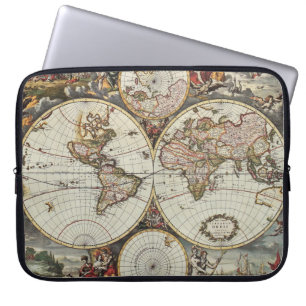 Oude kaart van wereldhalfronden. Creëer door Frede Laptop Sleeve