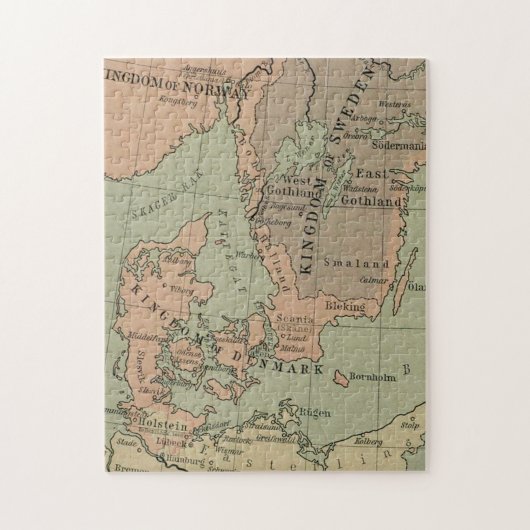 Oude kaart van Zweden, Denemarken en Noorwegen Legpuzzel (Verticaal)