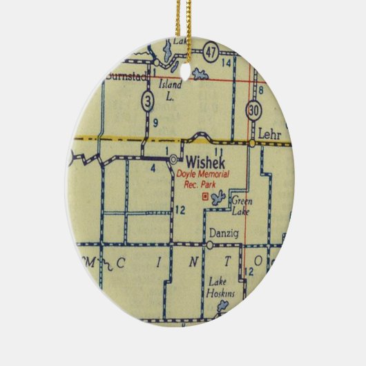 Oude kaart Wishek ND Keramisch Ornament (Rechts)