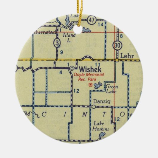 Oude kaart Wishek ND Keramisch Ornament (Voorkant)