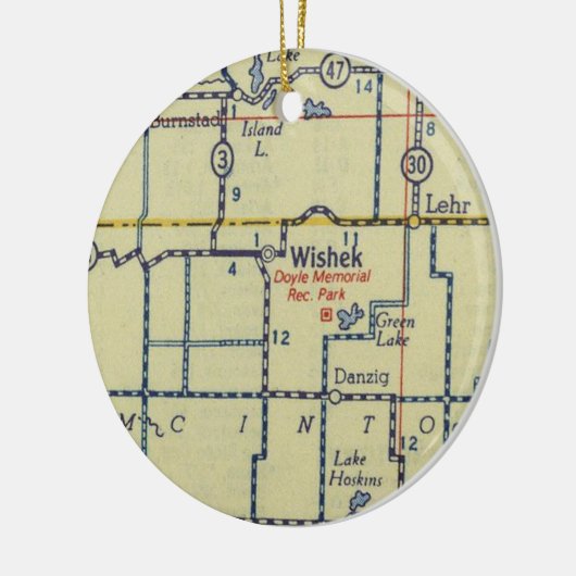 Oude kaart Wishek ND Keramisch Ornament (Links)