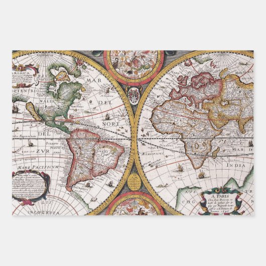 Oude Kaarten Flat Sheet Wrapping Papier Gift Wrap Inpakpapier Vel (Voorkant 3)