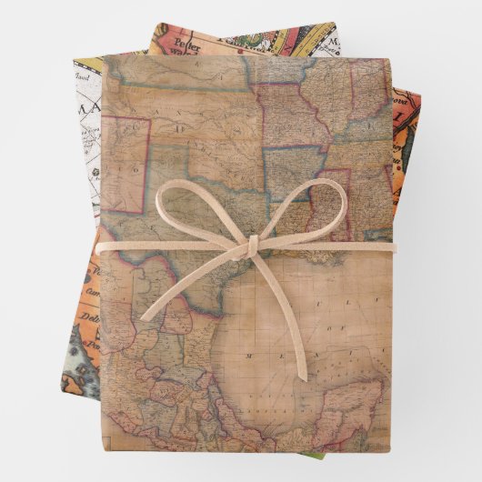 Oude Kaarten Flat Sheet Wrapping Papier Gift Wrap Inpakpapier Vel (In situ)