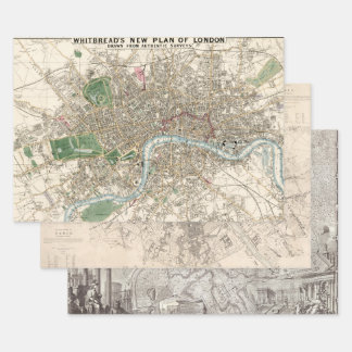 Oude kaarten Londen Parijs Rome Grote steden Inpakpapier Vel