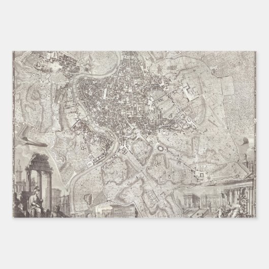 Oude kaarten Londen Parijs Rome Grote steden Inpakpapier Vel (Voorkant 3)