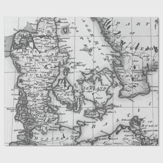 Oude Kaarten Zwart en Wit Inpakpapier (Vlak)