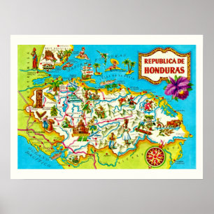 Oude kaartprint van Honduras Poster