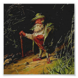“Oude kabouter met een wandelstok” door Heinrich S Foto Afdruk