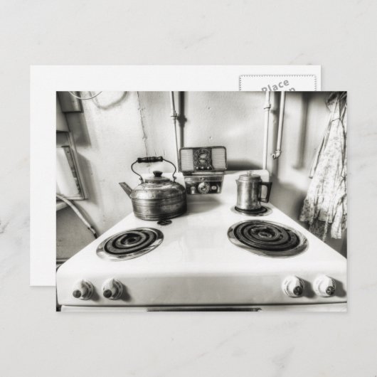 Oude Kachel met Theeketel Antiek Kachel Briefkaart (Voorkant / Achterkant)