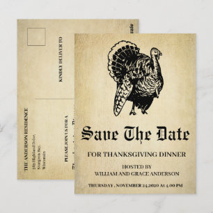 Oude kalkoen bespaar de datum Thanksgiving Briefkaart