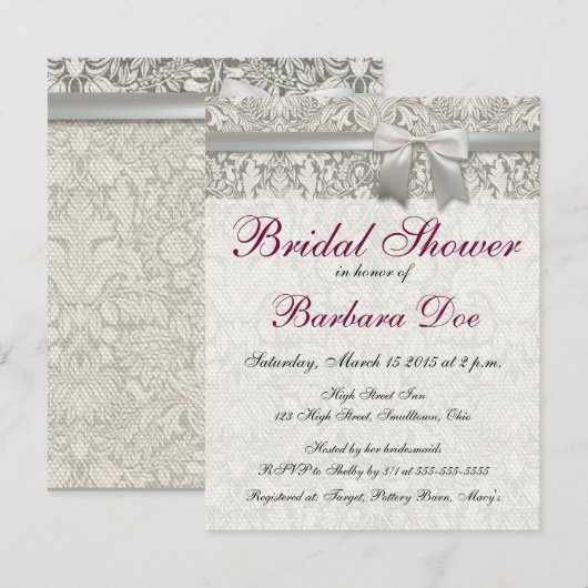 Oude Kant Bruiloft Bruids Douche Uitnodiging op ma (Voorkant / Achterkant)