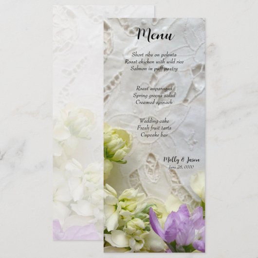 Oude kant met paarse en witte bloemen kaart (Voorkant / Achterkant)